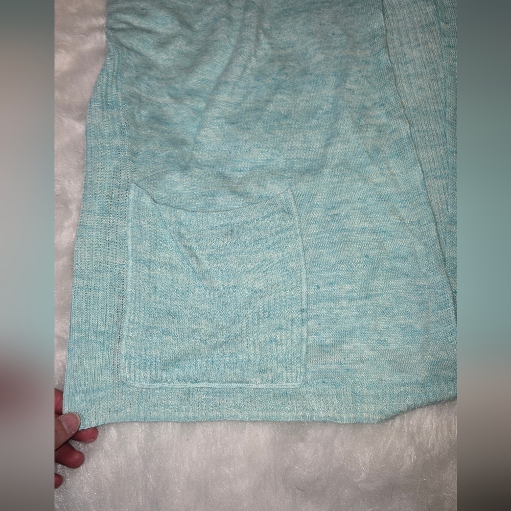 White + Warren Linen Light Blue Cardigan Turquoise Lightweight Luxury - Picture 3 of 7